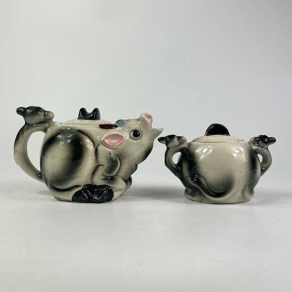 Vintage Kitsch Cow Tea Pot Sugar Bowl Set Unique Gift Novelty Bull Animal Retro - Picture 3 of 10